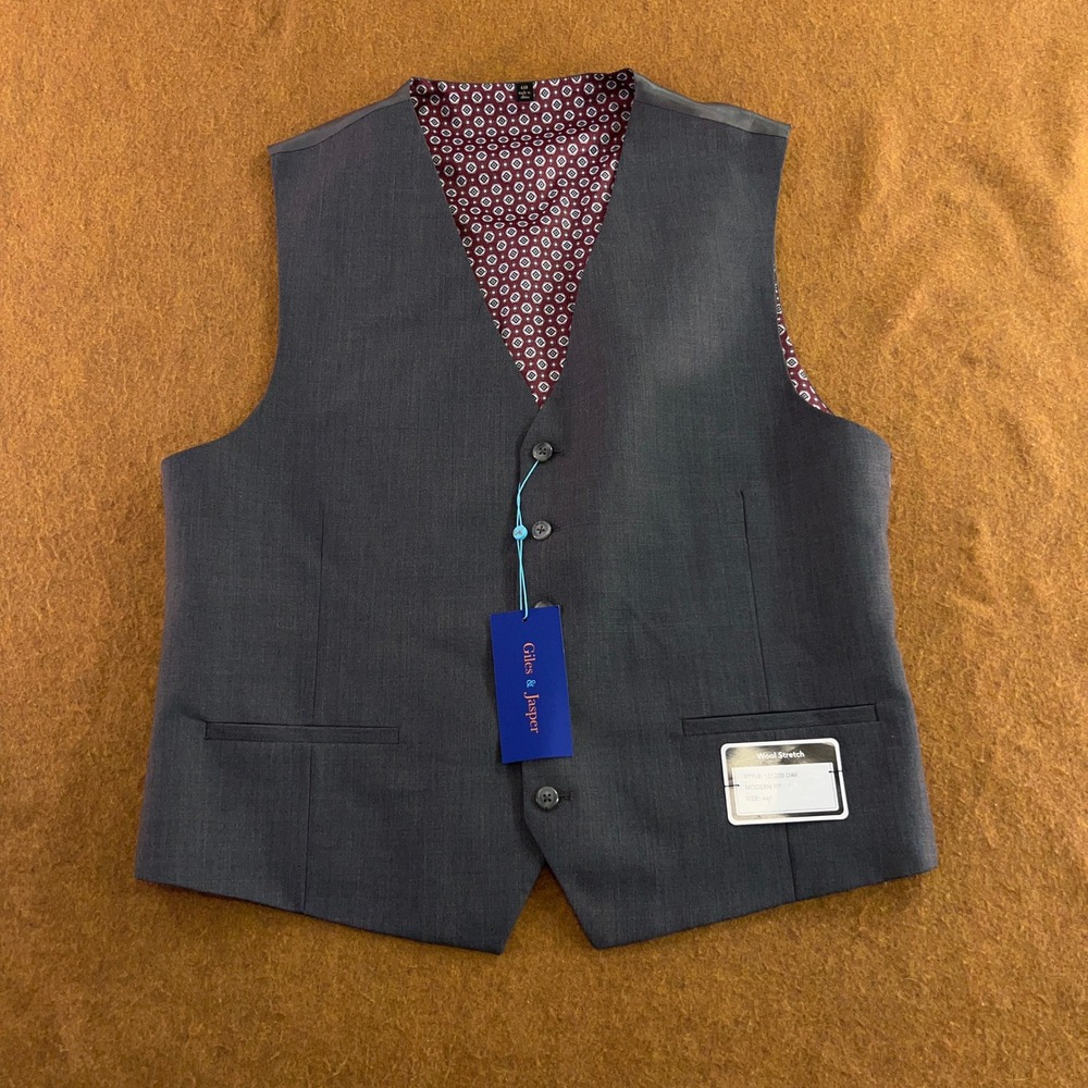 Giles & Jasper Mens 44R Gray Wool Stretch Modern Fit Suit Vest NWT